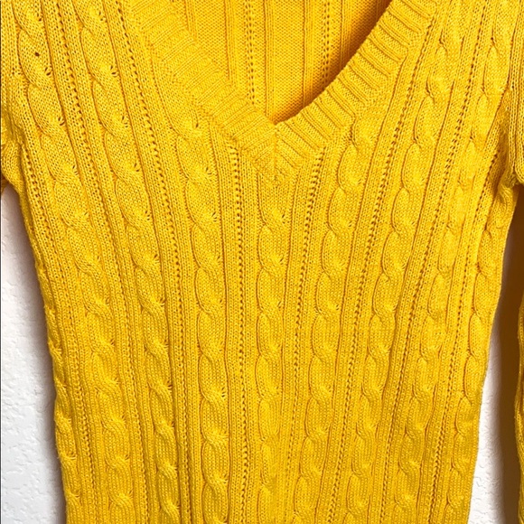 Arizona Cable Knit Yellow Vneck Sweater - Picture 4 of 6